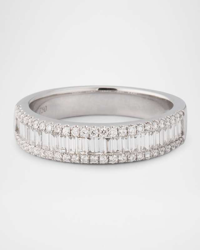 Diamond Game 18K Rose Gold Petite Channel Baguette and Round Triple Row Band Ring, Size 6